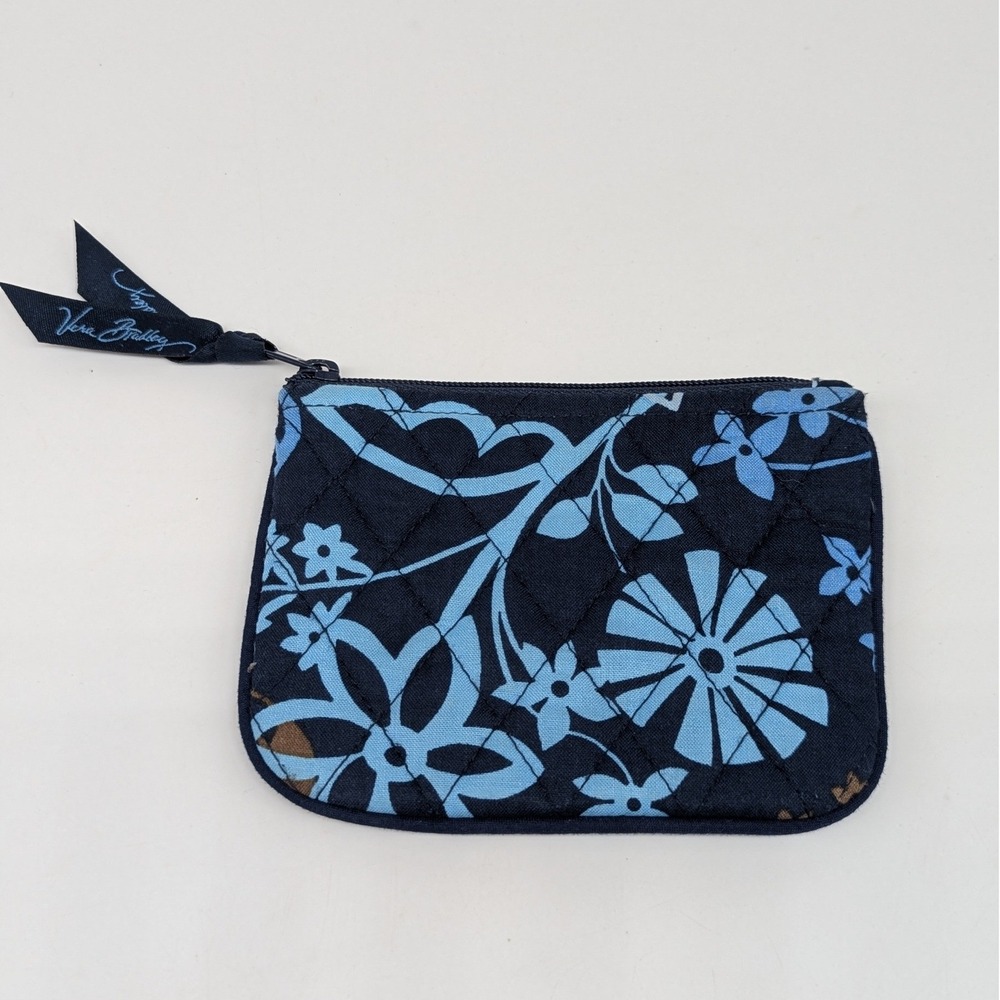 Vera Bradley Quiltedā Coin Purse Java Floral Pouch Zip Card Holder Wallet Blue
